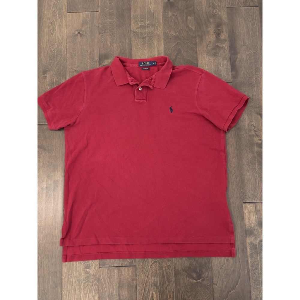 Polo Ralph Lauren Shirt Mens Size XL Custom Fit Red Short Sleeve Navy Blue Pony